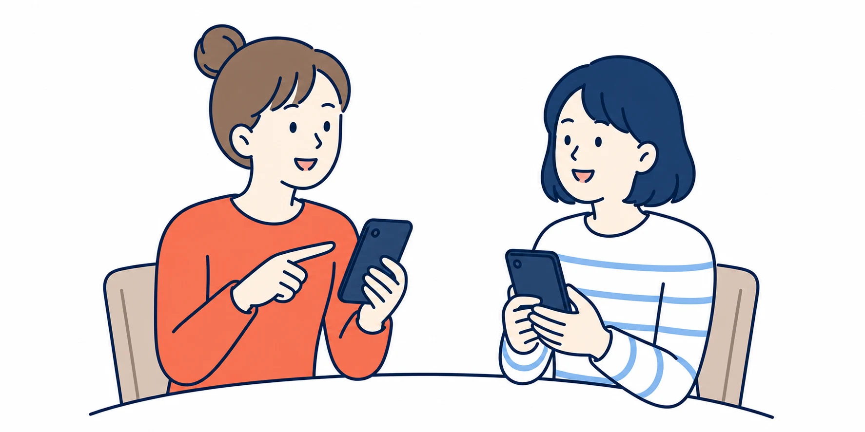 それぞれのスマートフォンで記録を見る2人