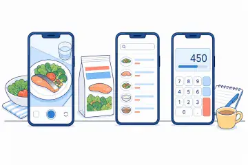 写真撮影、食品検索、カロリー手入力という三つの食事記録方法