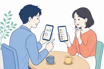 週間サマリーと食事の詳細という異なる共有画面を見ながら相談する二人
