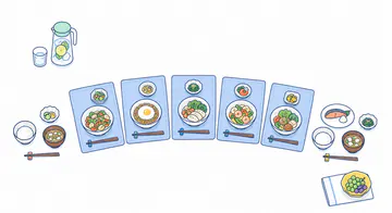 平日の昼食だけ同じ青い敷物でそろえた、一週間の食卓